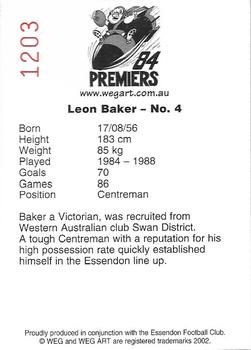 2002 Weg Art '84 Premiers #10 Leon Baker Back